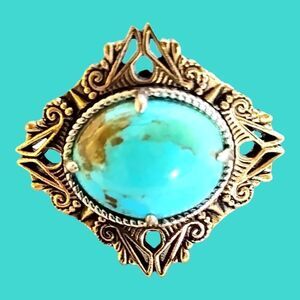 BARSE THAI Genuine  TURQUOISE    & Brass Setting SIGNED  Size 7